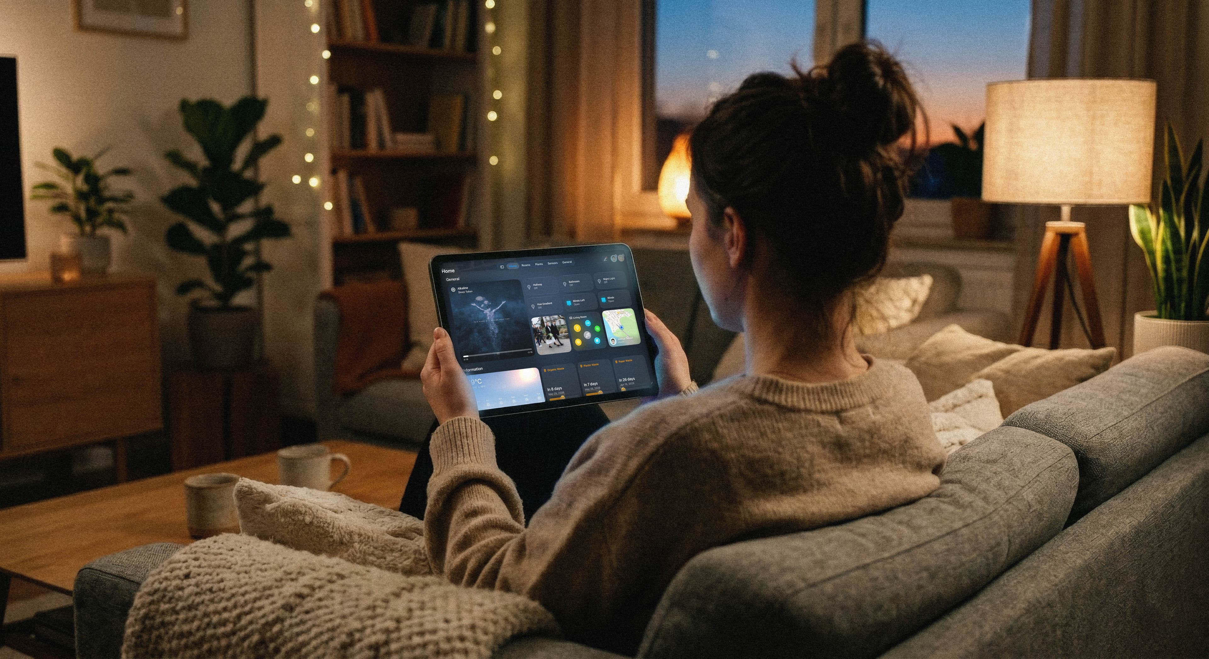 Person relaxing at home with Vulpo on iPad
