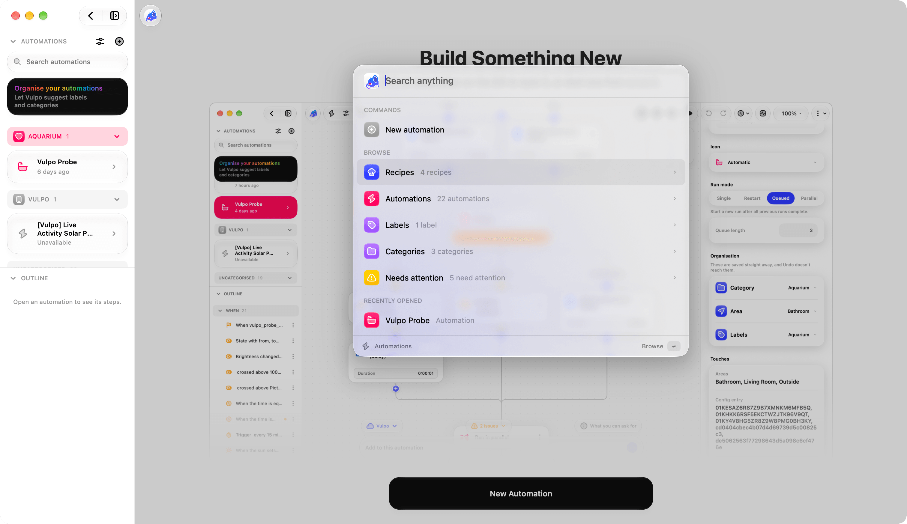 The Vulpo automation editor: Start from a recipe, or from the thing itself
