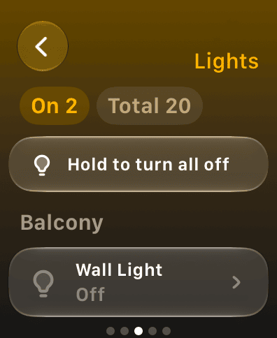 Vulpo on Apple Watch: Lights glance with hold to turn all off
