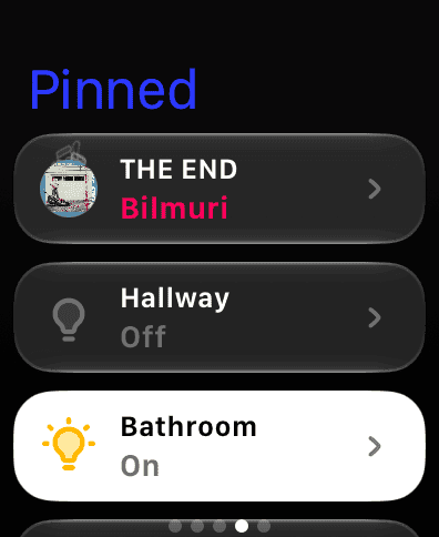 Vulpo on Apple Watch: Pinned cards page