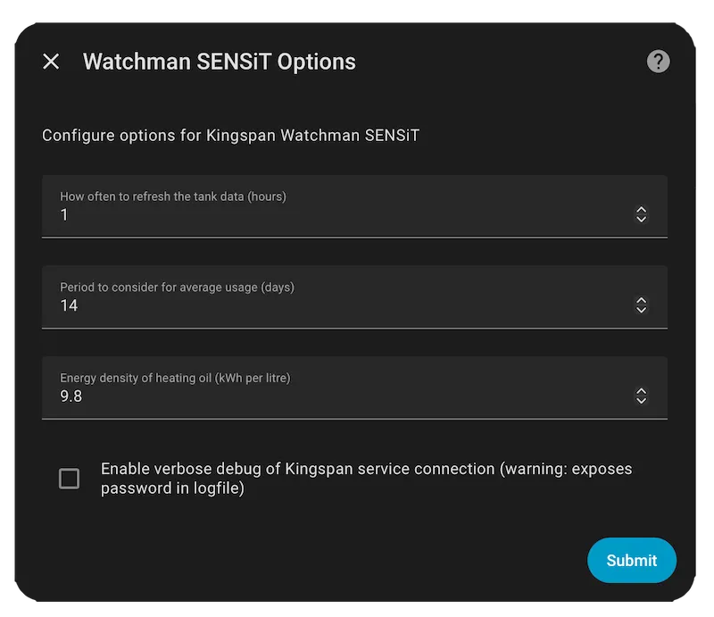 Configuration options for SENSiT integration