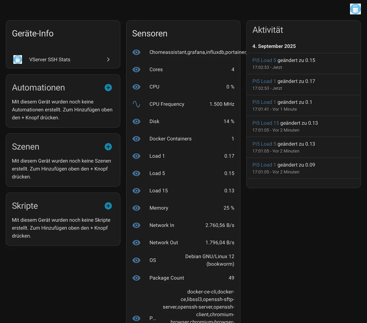 VServer SSH Stats in HACS
