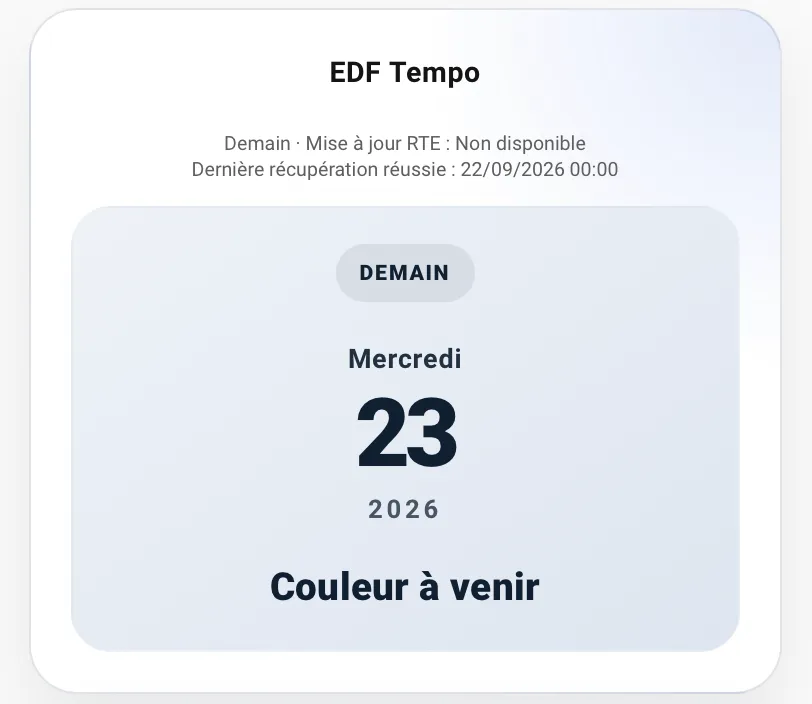 Carte EDF Tempo : demain uniquement avec horodatage, thème Home Assistant
