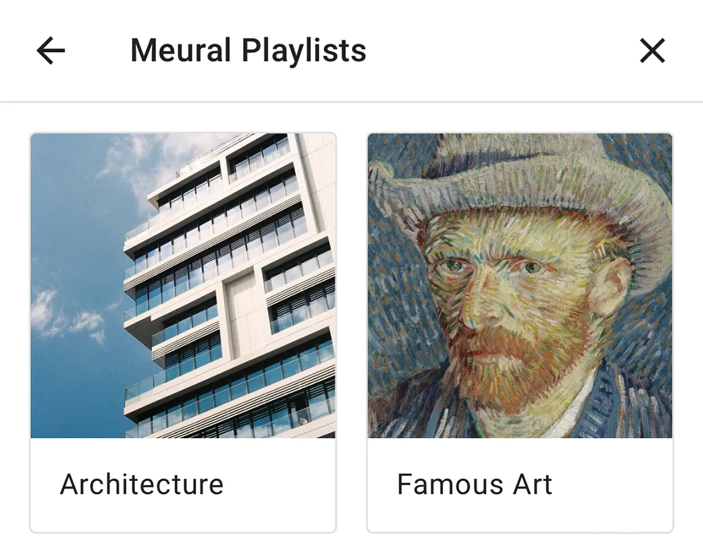 Playlists in media browser of Meural Canvas