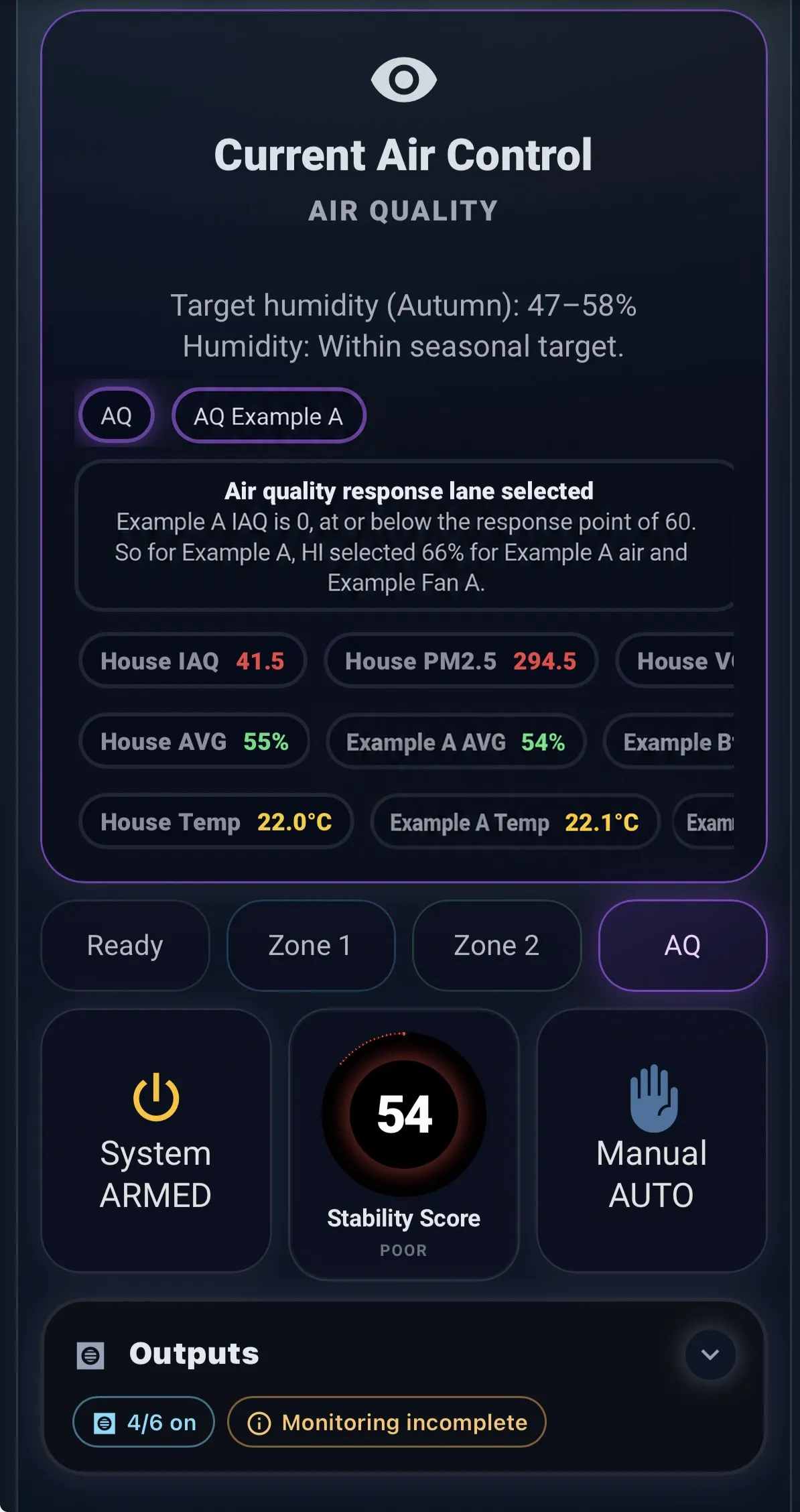 Air-quality response with the selected lane and reason