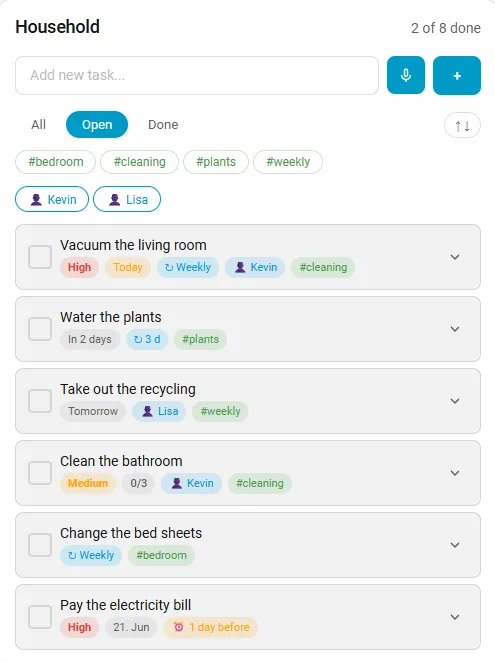 Home Tasks in light mode