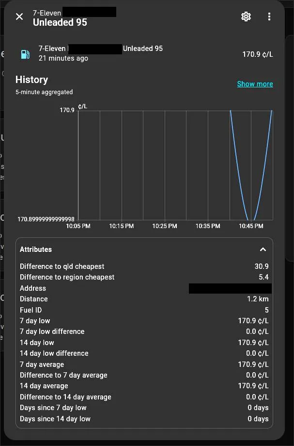 Preview of a sensor with its attributes