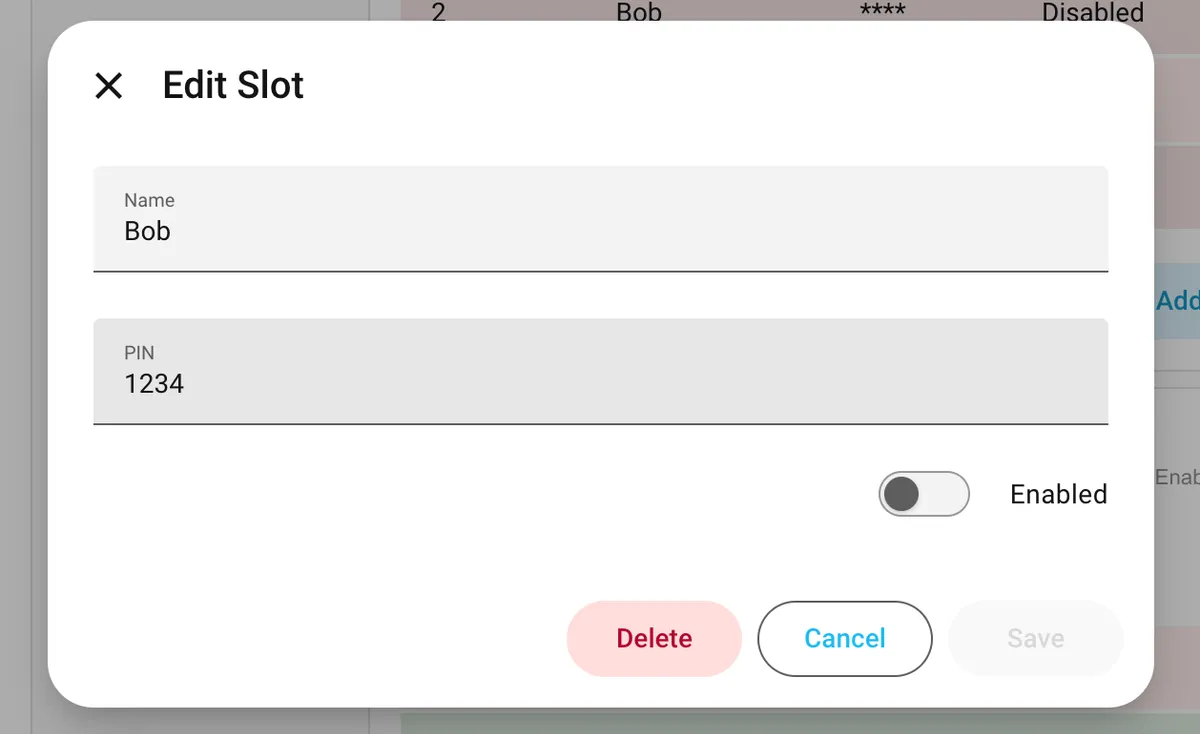 Edit slot dialog