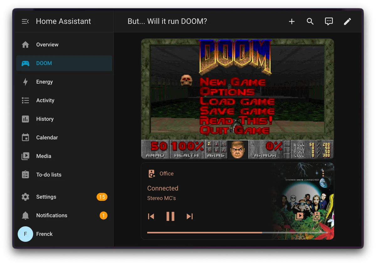 Screenshot of DOOM running in Home Assistant