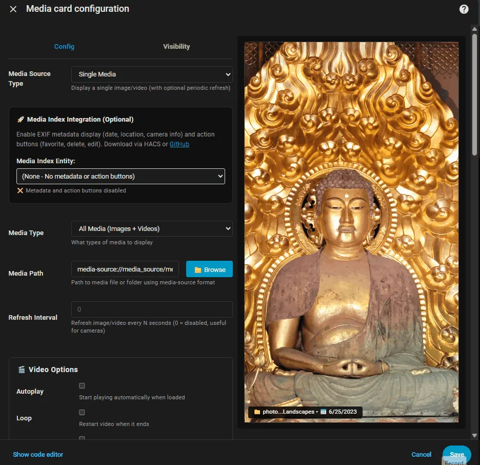Media Viewer Card displaying a photo with metadata