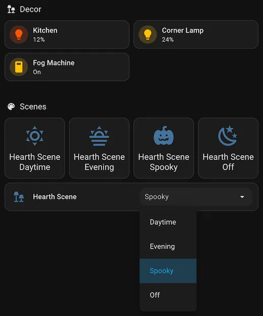 Scene select entities on the dashboard