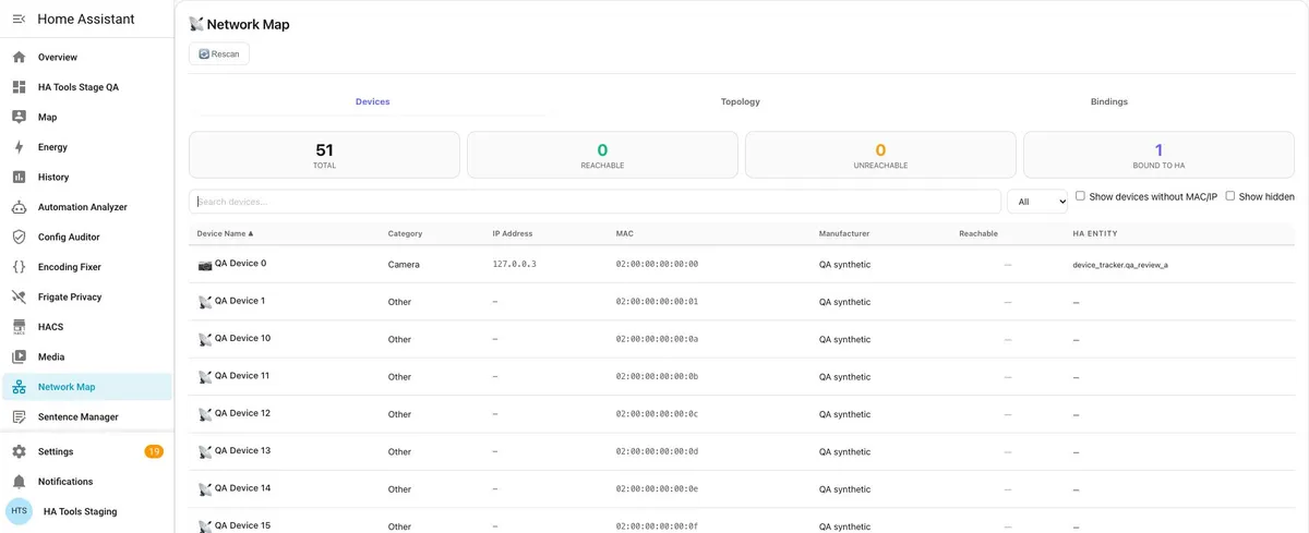 Devices tab in English, administrator panel in light theme
