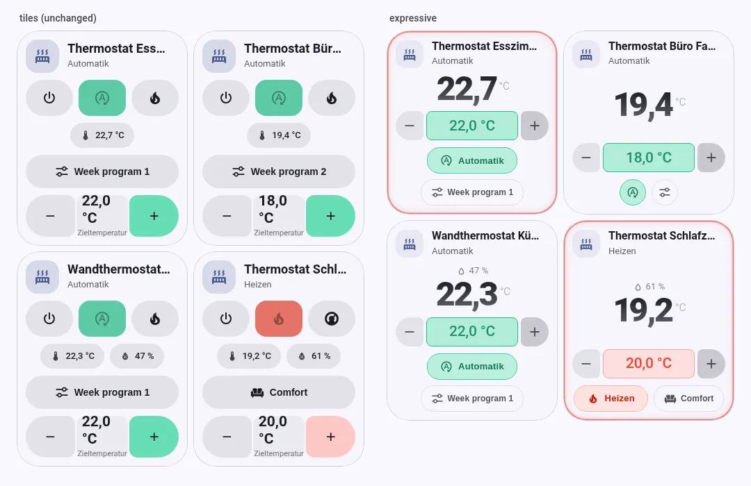 Climate Card: tiles vs expressive style (light theme)