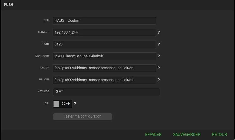 PUSH configuration example