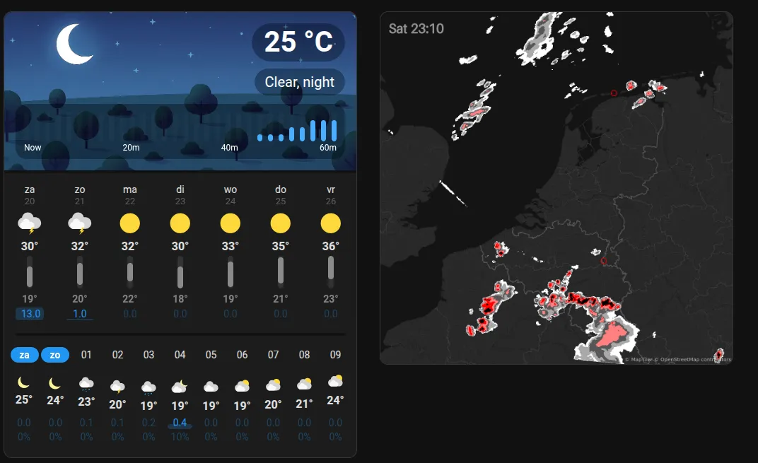 Screenshot of NL Weather with dark mode radar