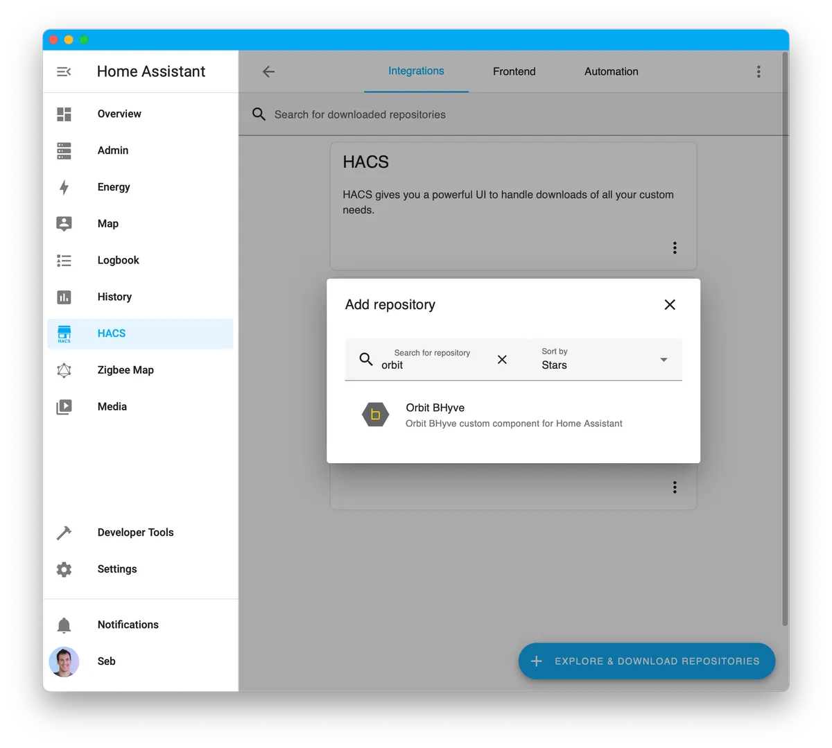 Install B-hyve from HACS