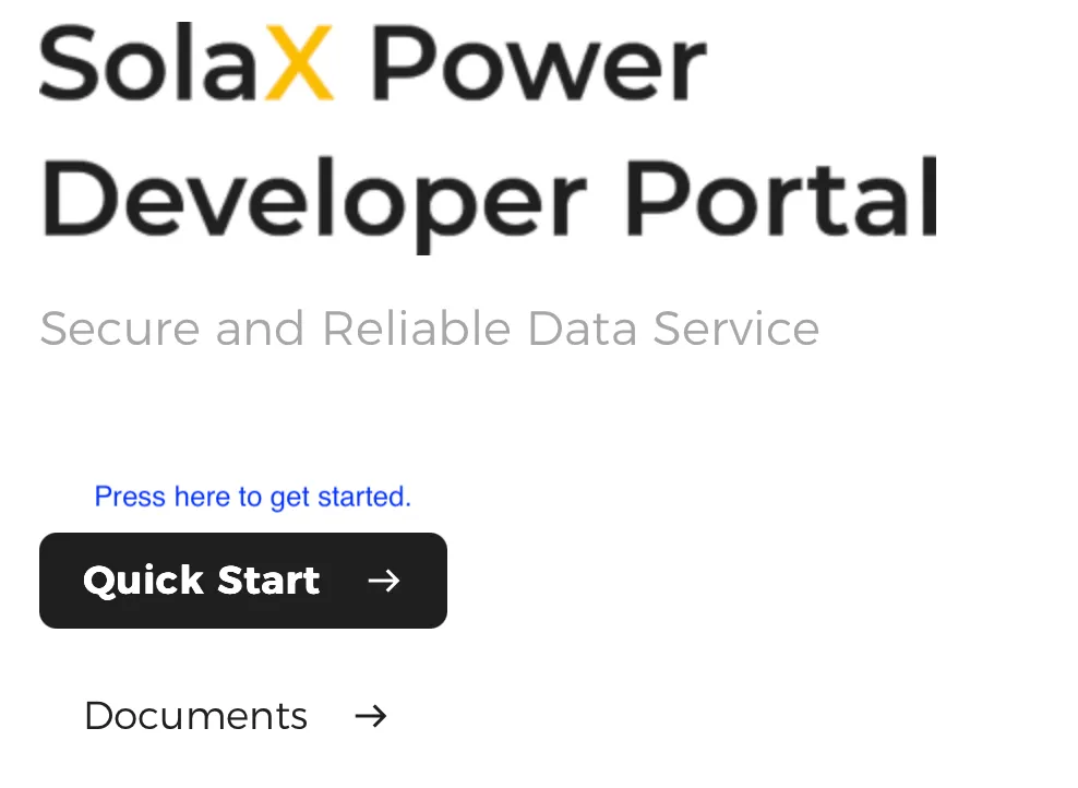 SolaX Developer Portal quick start page