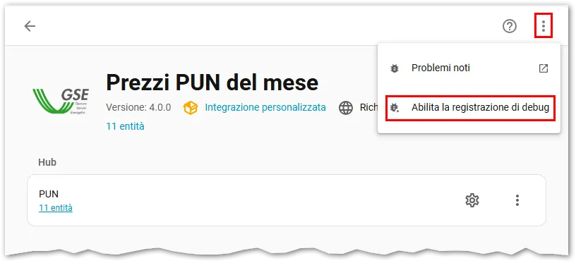 Abilitazione log di debug