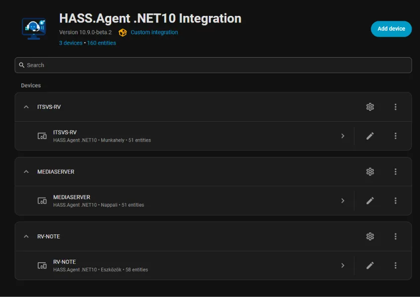 The integration page with three Windows PCs as devices