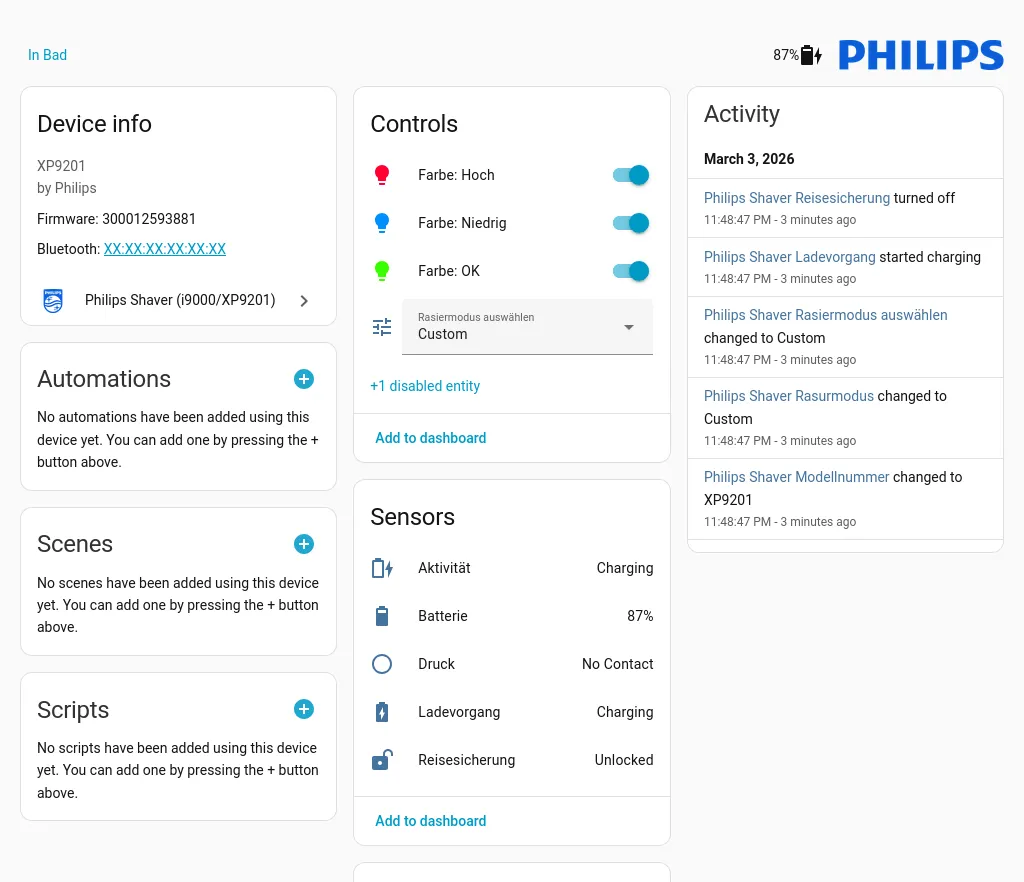 Device overview in Home Assistant