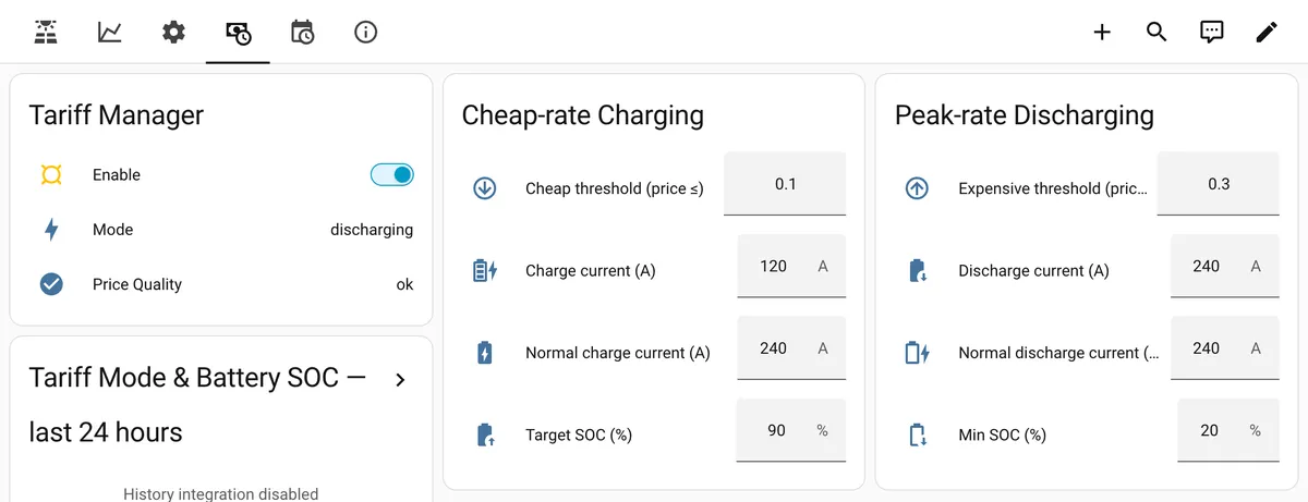 Tariff Manager tab