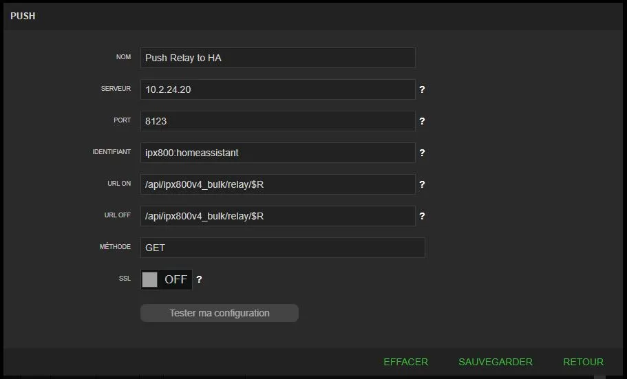 PUSH bulk configuration example