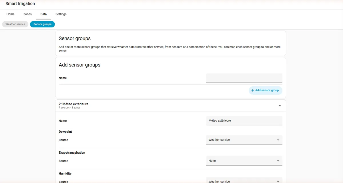 Sensor groups configuration