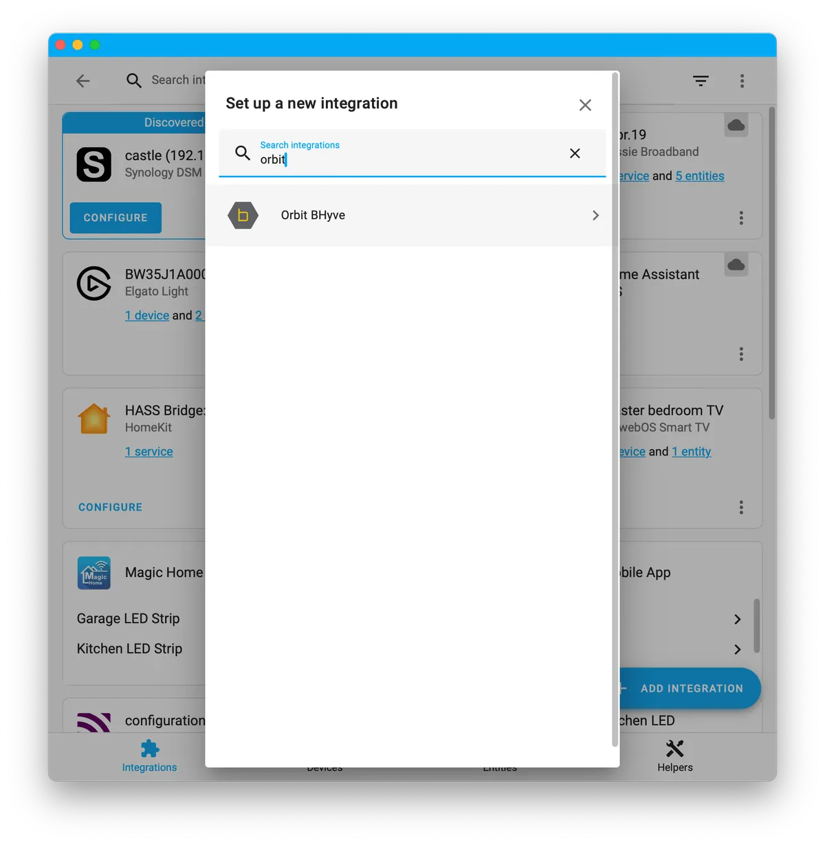 Configure B-hyve from Home Assistant