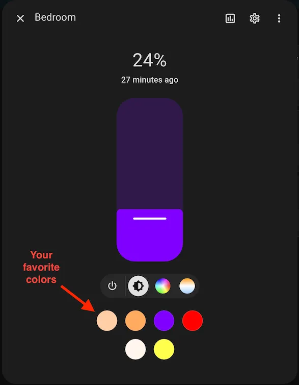 The more-info dialog shows your favorite colors