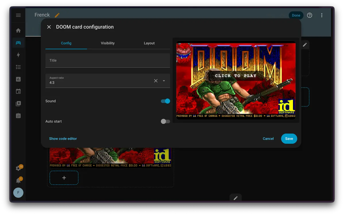 Screenshot of the card editor showing the DOOM card