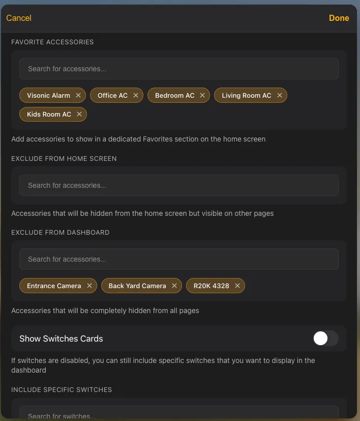 Home Settings Modal
