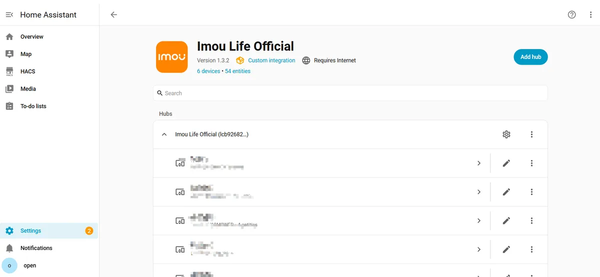 Imou Life integration entry and entities