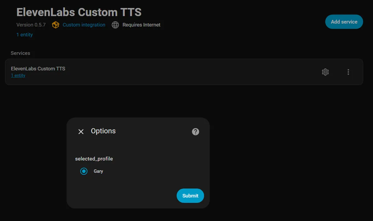 Modify Voice Profile interface showing editable settings
