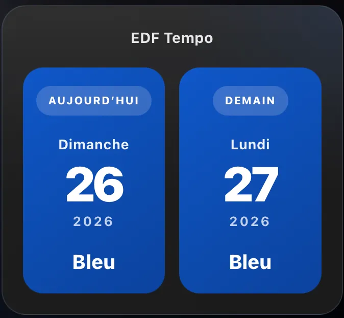 Carte EDF Tempo pour aujourd’hui et demain avec le thème Frosted