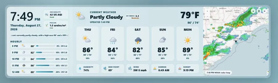 RadarWise dashboard preview with refreshed animated weather artwork