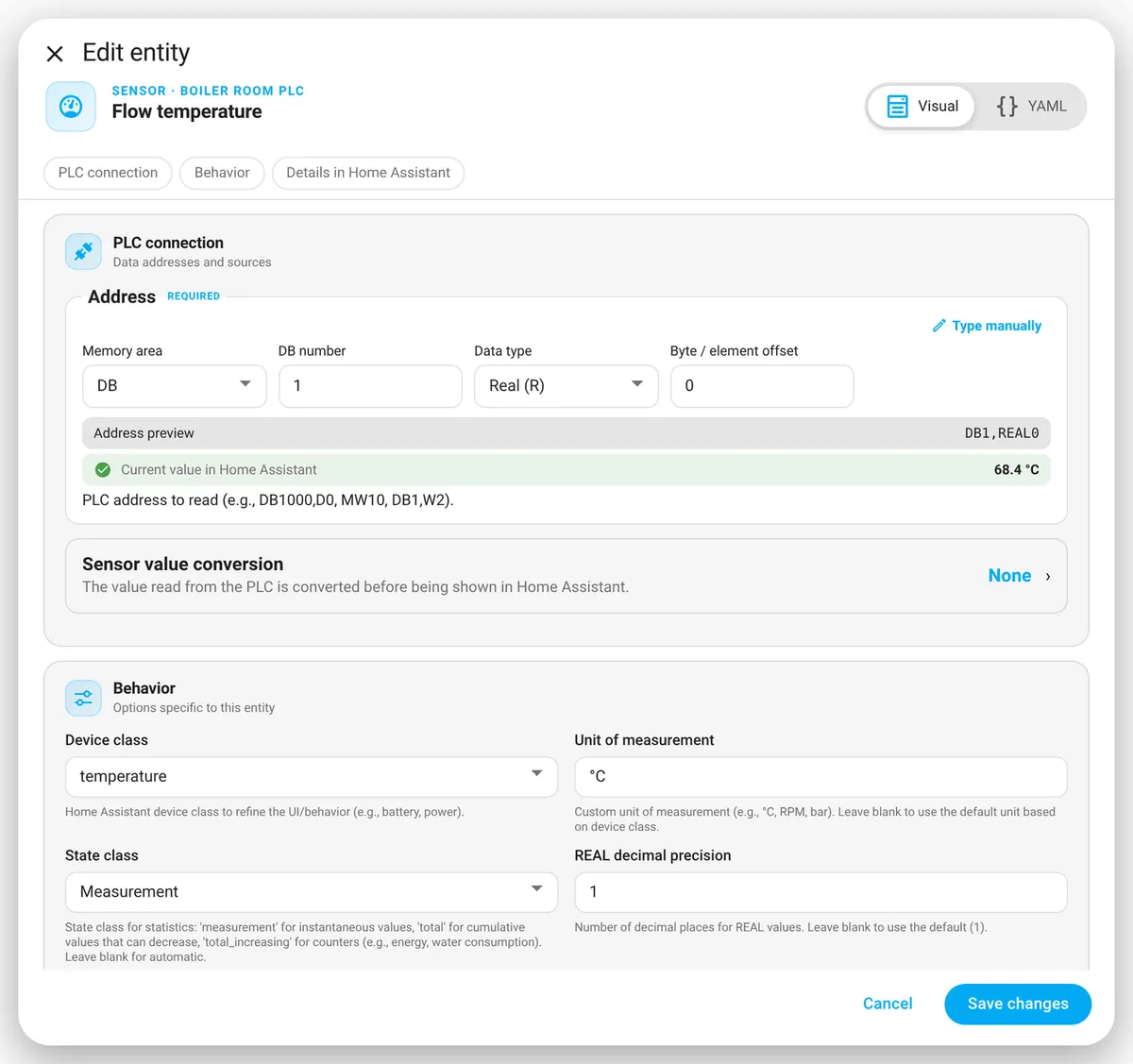 Guided entity editor with the address builder and the live value