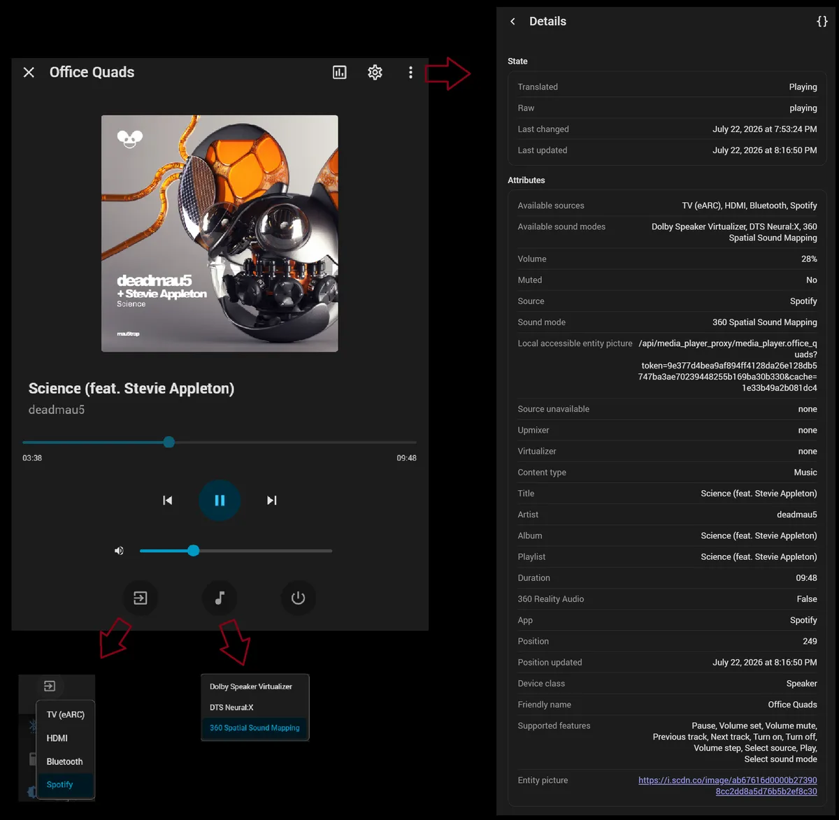 Bravia Theatre media player and related entities in Home Assistant