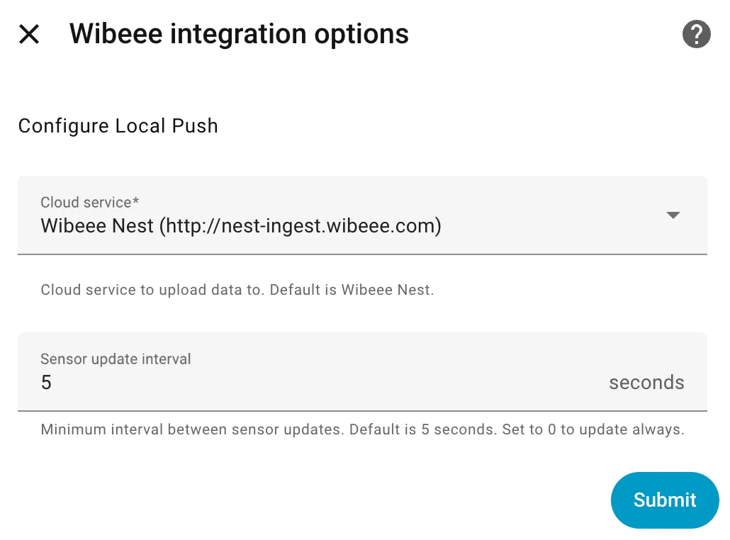 Wibeee integration options flow