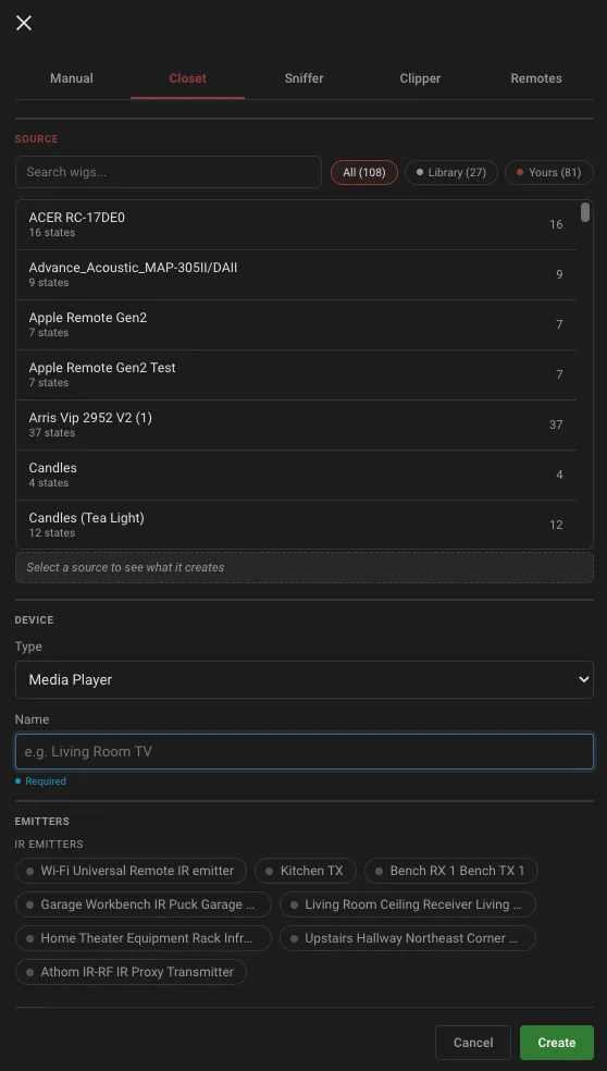 Adopt dialog for creating a new HAIR device from an unknown remote