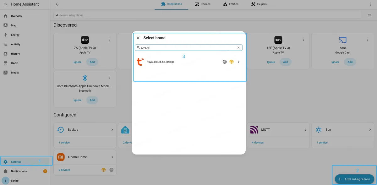 Search for the integration in Home Assistant
