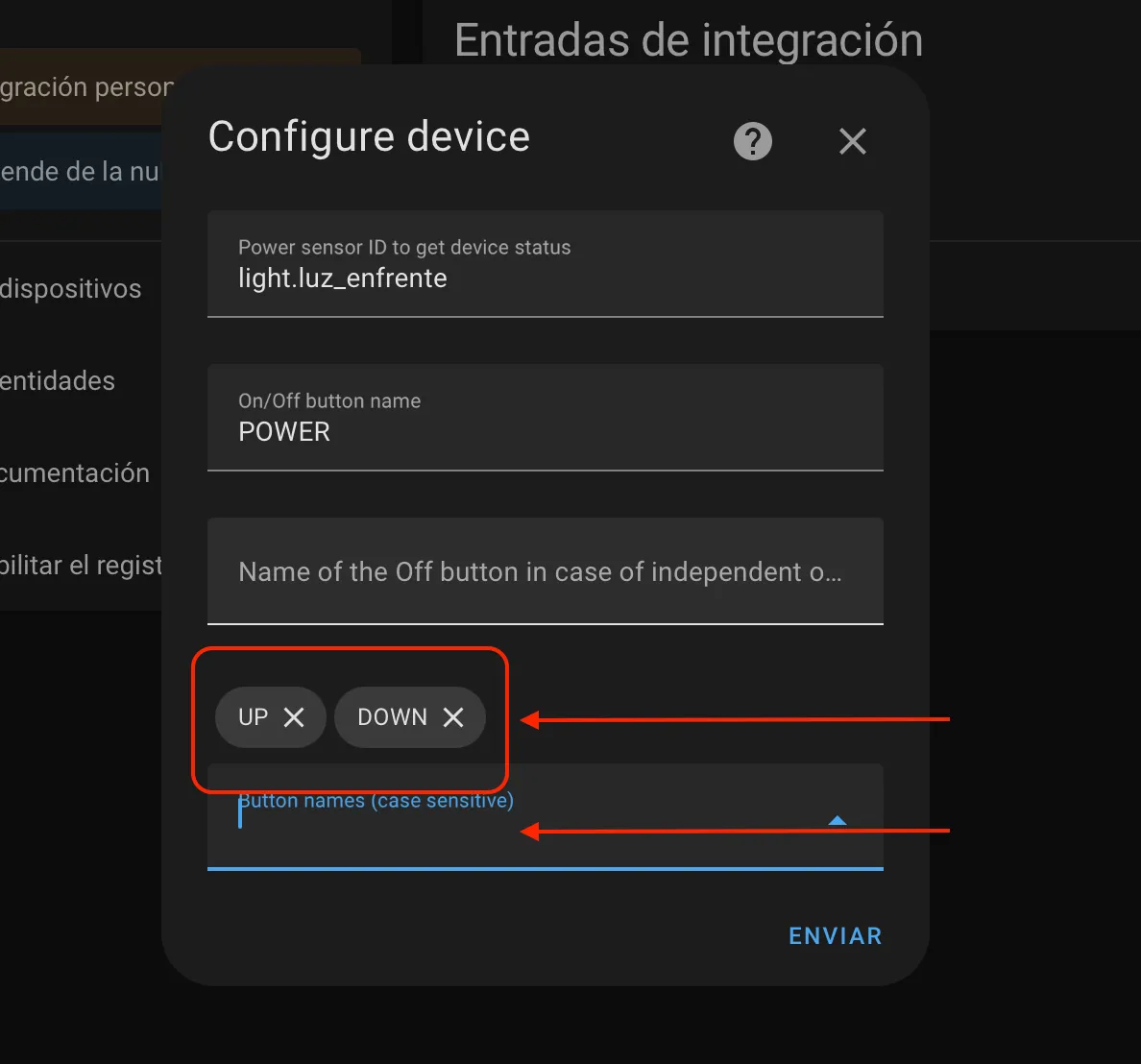 Home Assistant integration settings