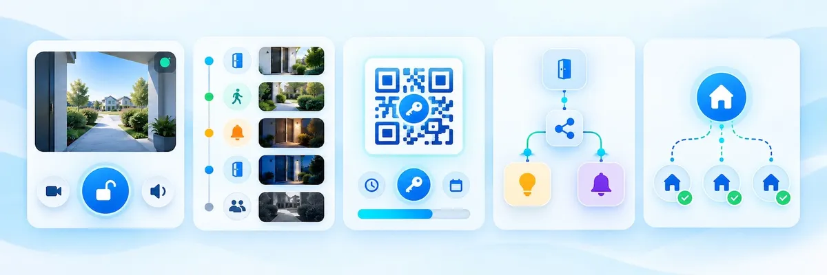 Illustrated overview of camera access, activity, temporary keys, automations, and account sharing